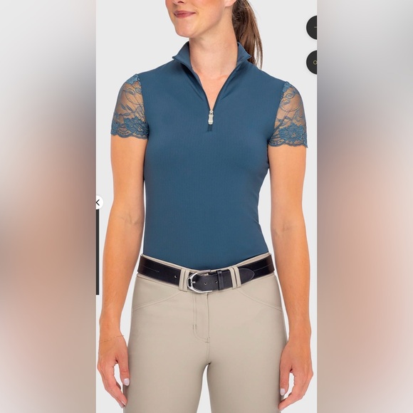 Kastel Denmark Tops - Chic Lace Sleeve Women's Blouse - Teal